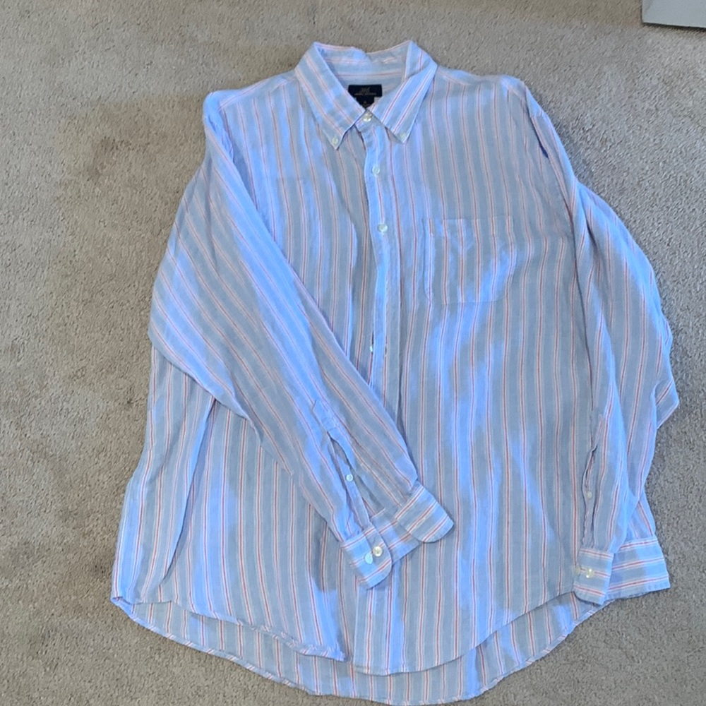 Brooks Brothers 346 Striped Button Down Shirt - XL; Light Blue, White, Light Red